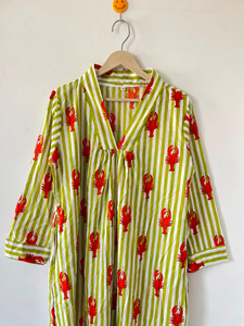 Women V Neck Striped Lobster Print Maxi <b>Dress</b> Three Quarter Sleeve <b>Loose</b> A Line Casual Summer <b>Dress</b> - Product Image 6