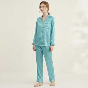 Pyjamas pour femmes à col rabattu, design personnalisé 2021, polyester/coton satiné, manches longues, imprimé floral, robes de nuit printemps été automne - Product Image 1