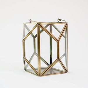 Porte-bougie en verre de terrarium à motif géométrique, lanterne à bougie en verre et métal pour table, porte-bougie décoratif en fer - Product Image 5