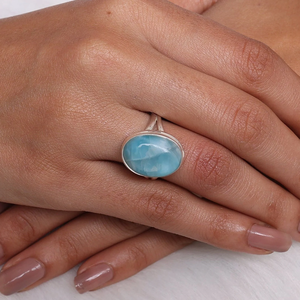 แหวนพลอยลาริมาร์ธรรมชาติ เงินแท้ 925 แหวนทำมือ ของขวัญสุดพิเศษ - Product Image 2