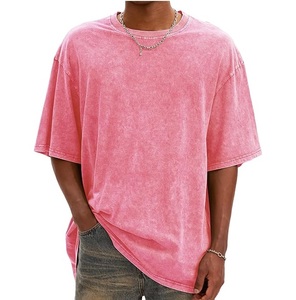 Camiseta Oversize Rosa de Algodón Lavado para Hombre, Casual, Manga Corta, Cuello Redondo, Color Liso, Hombro Caído, Ajuste Jersey - Product Image 1
