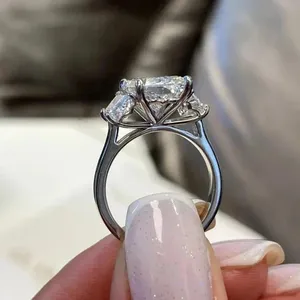 6Ct Radiant Cut EF/VS1 Lab Grown D Color Tishya Diamond 3-Stone <b>Vintage</b> Engagement <b>Ring</b> 14K White <b>Gold</b> Plated Women's - Product Image 5