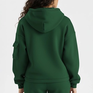 Sweat-shirt à capuche zippé vert pour femme avec poches, logo brodé, décontracté, manches longues, en coton tricoté, pour l'automne - Product Image 2