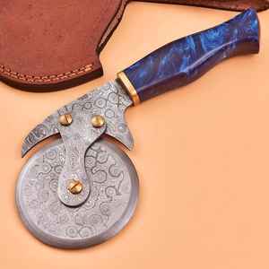 Couteau à pizza Ulu en acier Damas de qualité supérieure, fait main, style Viking, avec manche en bois, OEM - Product Image 1