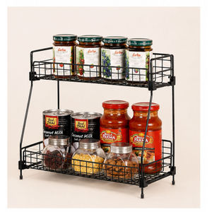 Modern Multi Tier Metal <b>Storage</b> Shelf with Double Wire Baskets for <b>Kitchen</b> Countertop Organizer Multipurpose Pantry Spice <b>Rack</b> - Product Image 1