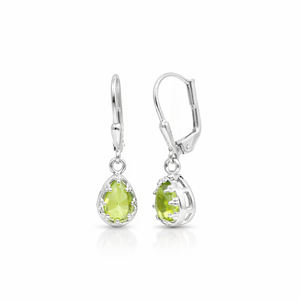 Pendientes de Plata de Ley 925 con Peridoto en Forma de Pera, Bañados en Oro, con Cierre Seguro, Diseño de Gema Colgante - Product Image 2