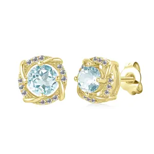 2022 New Natural Gemstone Blue Topaz Jewelry 925 Sterling Silver Love Knot Stud Earrings For Women Destiny Jewellery