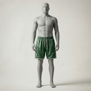 Shorts de bain en satin vert pour hommes, taille mi-haute avec cordon de serrage, décontractés, respirants, couleur unie, en tissu polyester, service OEM, imperméables - Product Image 4