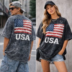 Camiseta Oversize Vintage Lavada de Algodón Pesado con Efecto Ácido y Hombros Caídos, Estilo Urbano Personalizado - Product Image 3