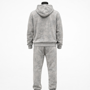 Ensemble de survêtement gris délavé à l'acide, en molleton vintage coton-polyester, deux pièces, style jogger, OEM ODM, unisexe, streetwear - Product Image 2