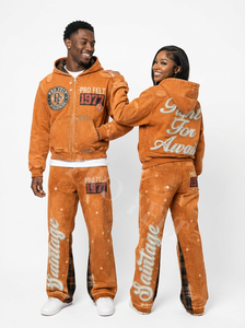 Pro Felt Custom Clothing Manufacturer Stylish <b>Red</b> Vintage Tracksuit for Unisex Custom Distressed Hoodie & Denim Pants Denim <b>Suit</b> - Product Image 4