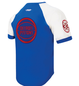 T-shirt unisexe Detroit Pistons bleu et blanc à manches raglan, style jersey décontracté, col rond, coupe régulière, imprimé numérique sur le devant, respirant - Product Image 2
