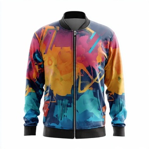 Blouson bomber unisexe à imprimé abstrait, écologique, en polaire longue, fermeture éclair sur le devant, col à capuche, décontracté, hiver, polyester/coton - Product Image 1