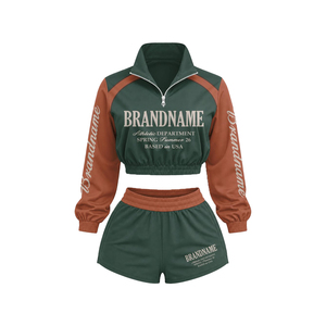 Design Your Own Women Cropped Track <b>Jacket</b> & Shorts Set Half-Zip Full Sleeve Spring Athletic Wear Quick Dry Polyester Sportswear - Product Image 5