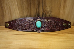 Bracelets manchettes en cuir usiné faits à la main de style occidental avec pierre turquoise pour accessoire de mode unisexe à usage quotidien - Product Image 4