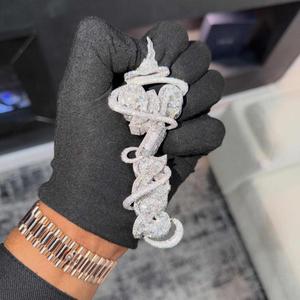 Collier pendentif couronne serpent en moissanite taille brillante, plaqué or sur argent, chaîne tennis hip-hop glacée pour homme, ensemble de bijoux personnalisé - Product Image 4