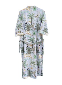 Robe kimono à nouer devant avec imprimé animalier tropical |   Veste longue à manches longues style bohème |   Couverture de plage légère pour l'été - Product Image 4