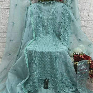 Nouvelle collection ZAID, robe traditionnelle indienne pakistanaise Salwar Kameez, broderie en organza, style coupe droite - Product Image 1