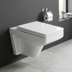 Modern Rimless Wall Hung Toilet <b>Ceramic</b> WC <b>Pan</b> Dual Flush P-Trap Concealed Tank Compatible Bathroom Set - Product Image 5