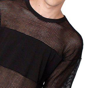 Men's <b>Black</b> Mesh Hollow Out Crew Neck Short Sleeve <b>T</b>-<b>Shirt</b> Breathable Loose Fit Solid Color Summer Top Gym Mesh <b>Shirt</b> - Product Image 2