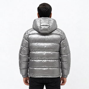 Men's <b>Silver</b> Hooded Puffer <b>Jacket</b> Breathable Windproof Zipper Closure Regular Length 220g Polyester Wadding Filled Casual Winter - Product Image 3