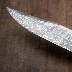 Couteau de chasse Bowie personnalisable en acier Damas de qualité industrielle, pointe clip, fourreau en cuir fait main, manche en bois, OEM, survie - Product Image 4