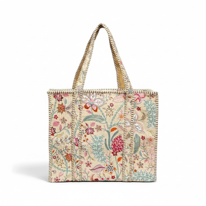 EcoDari Jaipur Bohemian Hand <b>Block</b> Print Floral Quilted Cotton Canvas Tote Bag Shopping Eco-Friendly Reusable Portable All - Product Image 1