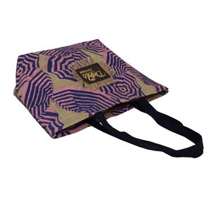 Hot Selling Two Side Umbrella Print Non-Laminated Jute Beach <b>Bag</b> Leather Branding Patch Cotton Web Handle Fashion Style <b>Gifts</b> - Product Image 4