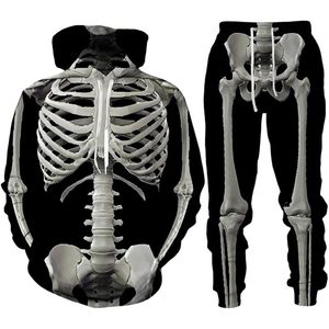 Ensemble de survêtement 2 pièces pour homme, imprimé squelette 3D, sweat à capuche et pantalon de jogging, tenue décontractée gothique pour Halloween - Product Image 2