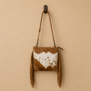 Sac bandoulière en cuir Hairon à franges pour femme, en cuir de vachette véritable, sac à main occidental en cuir repoussé, sac à main bohème tendance - Product Image 1