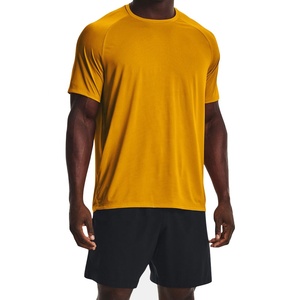 T-shirt décontracté pour homme, jaune moutarde, manches courtes, col rond, coupe classique, 100% coton tricoté, séchage rapide, respirant, couleur unie, 300g - Product Image 3