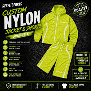 REXFIT SPORTS 2026 Custom Neon Lime <b>Nylon</b> Tracksuit Set Hooded Windbreaker Jacket and Long <b>Shorts</b> Private Label Sportswear - Product Image 1