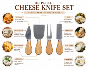 Ensemble de 4 couteaux à fromage avec manches en bois, en acier inoxydable, pour couper, trancher et servir les fromages doux et durs, pour les fêtes, la maison et la cuisine - Product Image 3