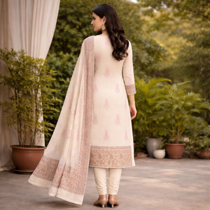 Conjunto de Pijama Kurti Sarong de Algodón con Estampado Floral Blanco y Amarillo |   Ropa de Playa para Mujer de Alta Calidad con Estampado Artesanal |   Conjunto Informal Étnico para Descansar - Product Image 2