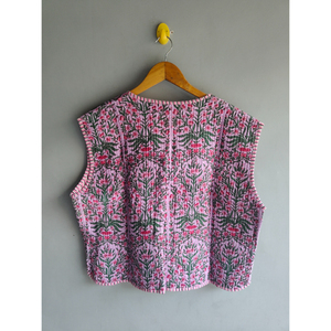 Chaleco bomber acolchado floral de algodón, reversible, transpirable, de manga corta para mujer, regalo para ella - Product Image 6