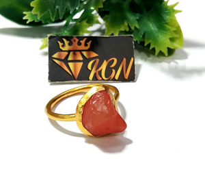 Bague unique faite à la main en argent sterling 925 plaqué or, style bohème, avec pierre précieuse de corail naturel brut, évaluation tierce - Product Image 5