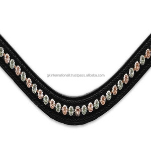 Elegante hecho a mano nueva llegada 1 Fila verde y oro redondo cristales de diamantes de imitación bling cadena vacía canal de caballo de cuero frente banda - Product Image 5