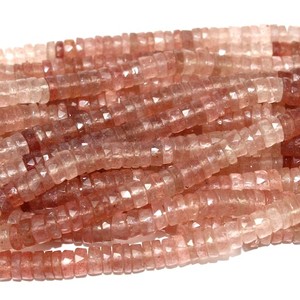 Cuentas facetadas de cuarzo rosa fresa natural en forma de heishi de 5 a 6 mm, cuentas sueltas de cuarzo rosa para la fabricación de joyería al por mayor. - Product Image 1