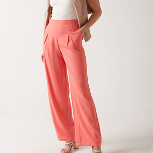 Pantalon décontracté en coton uni taille haute jambe large longue pour femme, mode sport, taille élastique, logo personnalisé, pantalon d'entraînement pour femme - Product Image 1