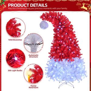6 FT Santa Hat Style Pre-Lit Christmas <b>Tree</b> with 300 Lights 1050 <b>Branch</b> Tips Hinged <b>Artificial</b> Pine <b>Tree</b> with Remote Control - Product Image 5