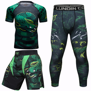 Ensemble Rash Guard pour homme LUNDIN CO, imprimé serpent vert, séchage rapide, respirant, respectueux de l'environnement, compression, manches longues, pantalon, short - Product Image 2