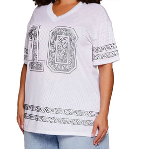 Maillot de football américain personnalisé pour femme avec strass, style streetwear Y2K, chemise en polyester scintillante, maillot de football américain OEM - Product Image 4