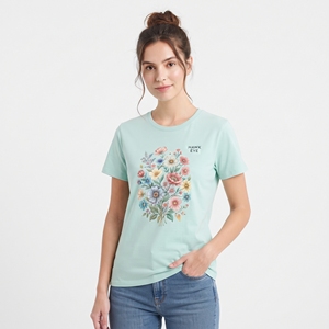 เสื้อยืดลายดอกไม้สำหรับผู้หญิง แขนสั้น คอกลม ทรงปกติ พิมพ์ลายสีสันสดใส เสื้อเจอร์ซีย์ลำลอง แฟชั่นฤดูร้อน ระบายอากาศได้ดี - Product Image 5