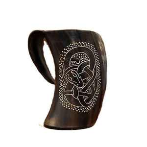 แก้วน้ำทำจากวัสดุออร์แกนิกคุณภาพสูง ทนทาน ลายเลียนแบบเขาควายโบราณ แก้วน้ำแบบดั้งเดิม แก้วเสิร์ฟเครื่องดื่ม แก้วแกะสลักด้วยมือ - Product Image 1