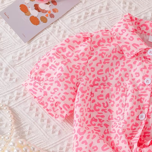 Conjunto de Verano de 2 Piezas para Niñas, Camiseta Polo de Manga Corta con Estampado de Leopardo Rosa y Minifalda, para Uso Diario, Vacaciones y Fiestas - Product Image 4