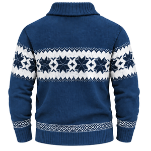 Pull en tricot 100 % coton bleu marine à imprimé géométrique pour homme, col boutonné, manches longues, anti-boulochage, décontracté pour l'automne - Product Image 2