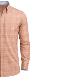 Camisa de Vestir Personalizada para Hombre, Corte Entallado, Diseño a Cuadros Color Durazno, Manga Larga, Cierre de Botones, Estilo Casual y Formal para Oficina, Ligera, Mezcla de Algodón, OEM - Product Image 4
