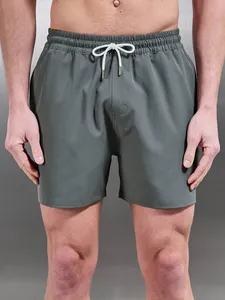 Shorts de Baño para Hombre de Color Sólido con Bolsillos, Cierre con Cordón, Secado Rápido, Tejido de Poliéster, Shorts Casuales de Playa - Product Image 3