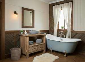 Meuble-lavabo compact en bois massif 2026 avec vasque simple, étagère ouverte et double tiroir de rangement – Fini naturel - Product Image 3