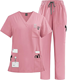 Nurse <b>Scrub</b> Set V Neck Top Drawstring Pants Quick Dry Medical <b>Uniform</b> Multiple Pockets OEM ODM Wholesale - Product Image 6